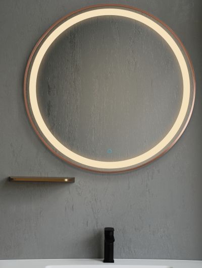 RONDA 70 огледало с осветелние и РОЗОВО ЗЛАТО МАТ рамка
