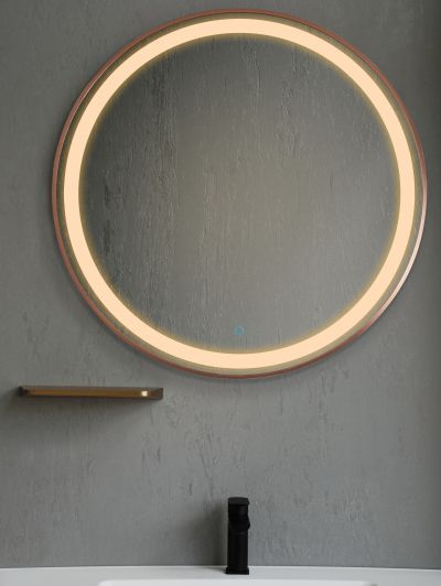 RONDA 70 огледало с осветелние и РОЗОВО ЗЛАТО МАТ рамка