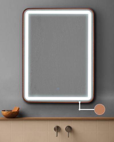 AURA SQ  правоъгълно огледало 60х80см с осветелние и РОЗОВО ЗЛАТО МАТ рамка