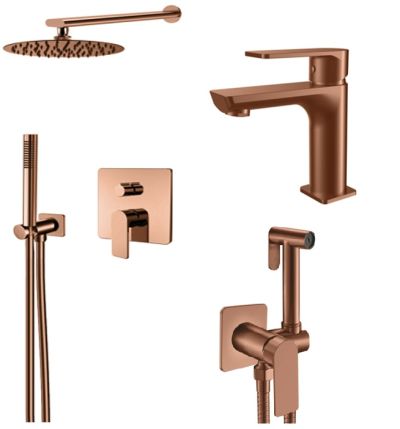 Комплект смесители LOTUS ROSE GOLD вграден душ