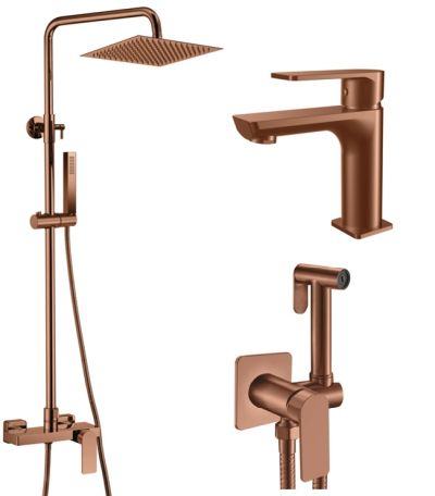 Комплект смесители LOTUS ROSE GOLD душ-колона