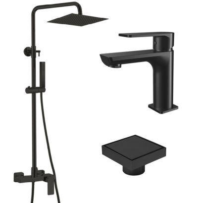 Комплект смесители LOTUS BLACK МАТ и сифон