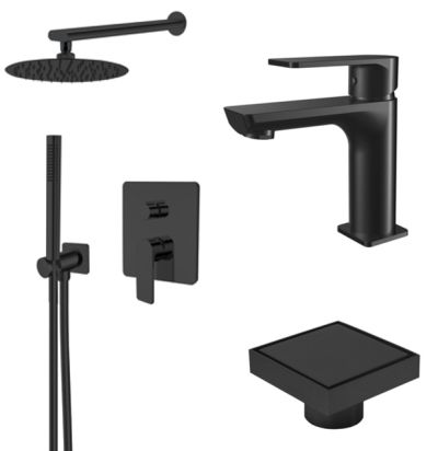 Комплект смесители LOTUS BLACK МАТ и сифон