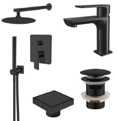 Комплект смесители LOTUS BLACK МАТ с клапа и сифон