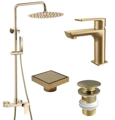 Комплект смесители LOTUS GOLD МАТ с клапан и сифон