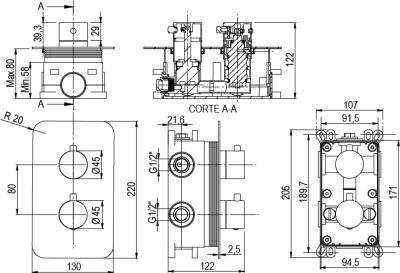 URBAN FLOW термостатична двупътна душ система за вграждане, цвят злато