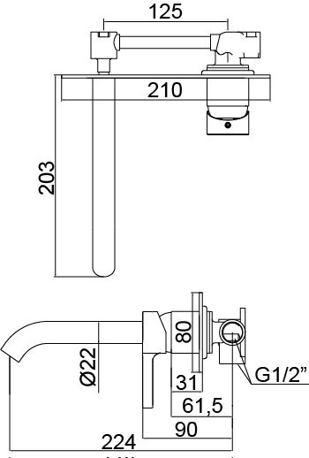URBAN FLOW едноръковхатков вграден смесител за умивалник, цвят DARK GREY