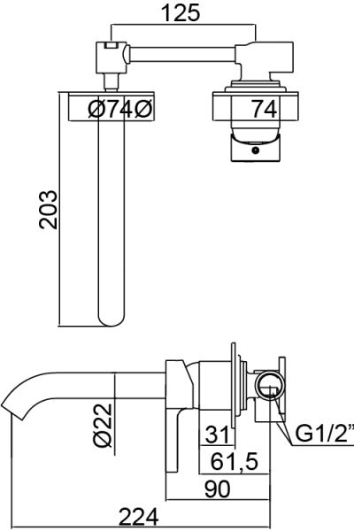 URBAN FLOW едноръковхатков вграден смесител за умивалник, цвят DARK GREY