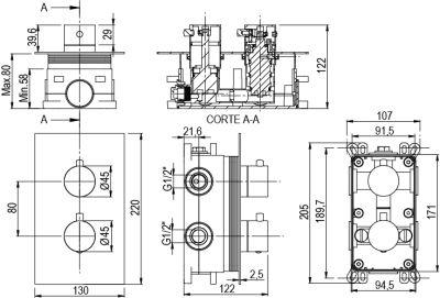 ALPHA термостатична двупътна душ система за вграждане, цвят DARK GREY