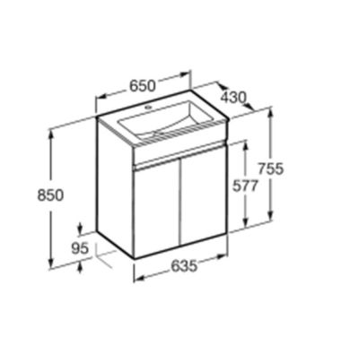 Cube-N ROCA Дъб 65см базов модул с две врати и умивалник