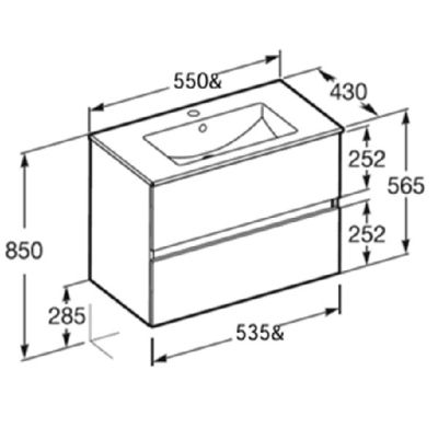 Cube-N ROCA Дъб 55см базов модул с две чекмеджета и умивалник
