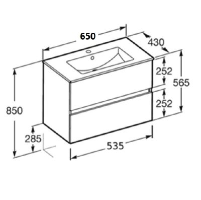 Cube-N ROCA Дъб 65см базов модул с две чекмеджета и умивалник