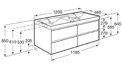 ONA 120 Мебел Unik с четири чекмеджета и двоен умивалник Matt White