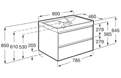 ROCA ONA 80 Мебел Unik с две чекмеджета и умивалник Светъл Дъб 