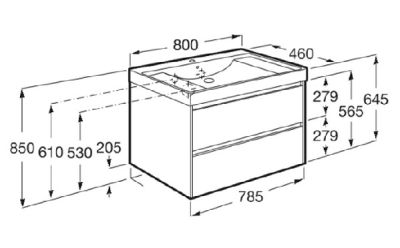 ROCA ONA 80 Мебел Unik с две чекмеджета и умивалник Бял Мат 