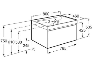 ROCA ONA 80 Мебел Unik с едно чекмеджета и асиметричен умивалник Sand Grey 