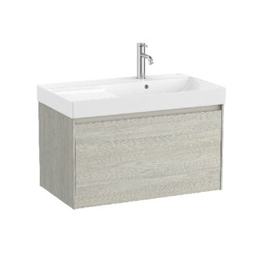 ROCA ONA 80 Мебел Unik с едно чекмеджета и асиметричен умивалник Светъл Дъб 