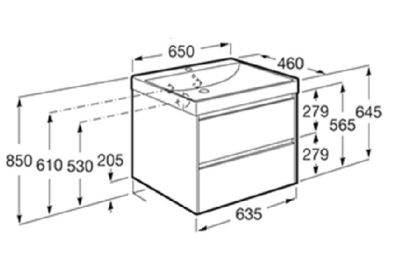 ROCA ONA 65 Мебел Unik с две чекмеджета и умивалник Светъл Дъб 