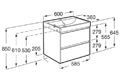 ROCA ONA 60 Мебел Unik с две чекмеджета и компактен умивалник Бял Мат 