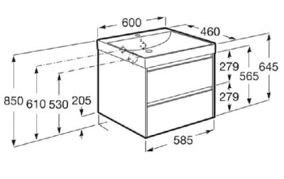 ROCA ONA 60 Мебел Unik с две чекмеджета и умивалник Dark Elm 