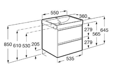 ROCA ONA COMPACT 55 Мебел Unik с две чекмеджета и умивалник Светъл Дъб 