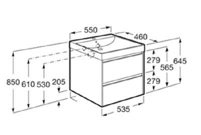 ROCA ONA 55 Мебел Unik с две чекмеджета и умивалник Dark Elm