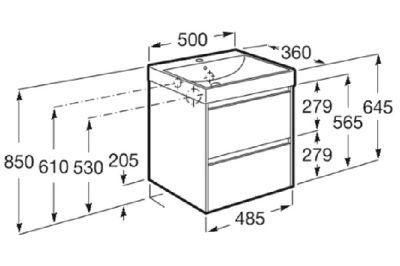 ROCA ONA COMPACT 50 Мебел Unik с две чекмеджета и умивалник Dark Elm 