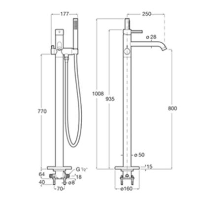 ROCA ONA Стоящ смесител за вана от под хром 