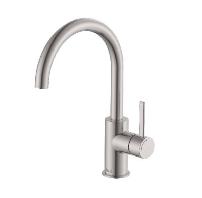 ROCA ONA Смесител за умивалник със странична ръкохватка и клик-клак клапа Stainless Steel Finish 