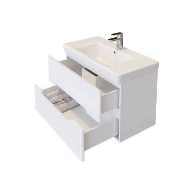 PVC Монако 80см долен шкаф за баня с умивалник и две чекмеджета в бял гланц