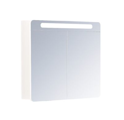 PVC Монако горен шкаф за баня с огледало и LED осветление в бял гланц  80см