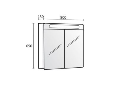 PVC Монако горен шкаф за баня с огледало и LED осветление в бял гланц  80см