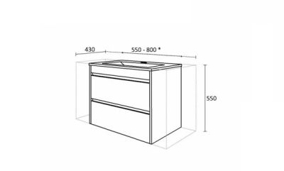 PVC Ема 65см Шкаф за баня с две чекмеджета и умивалник дървен фурнир