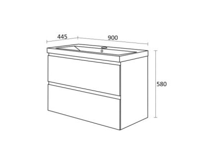 PVC Бостън 90см Долен шкаф за баня с умивалник и две чекмеджета 