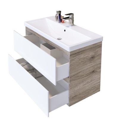 PVC Бостън 90см Долен шкаф за баня с умивалник и две чекмеджета 