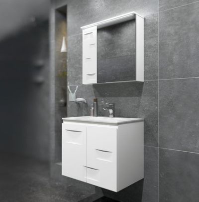 PVC Сънлайт 65см Долен шкаф за баня и две врати с умивалник Fayans Линеа бял гланц