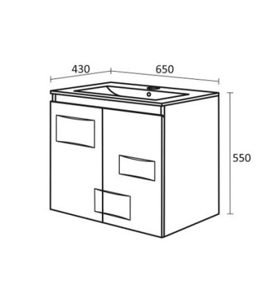 PVC Сънлайт 65см Долен шкаф за баня и две врати с умивалник Fayans Линеа бял гланц