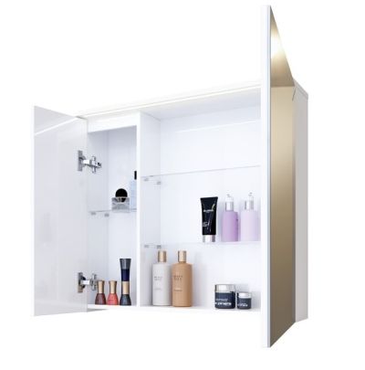 PVC Сънлайт шкаф за баня 65 см с две врати и огледало бял гланц с LED вградено осветление