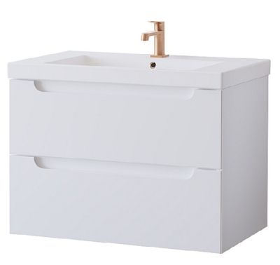 ATRIA Мебел за баня 80 см с две чекмеджета - Бял гланц