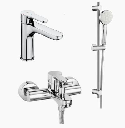L20 Комплект смесители за умивалник, вана/душ и тръбно окачване със слушалка ХРОМ