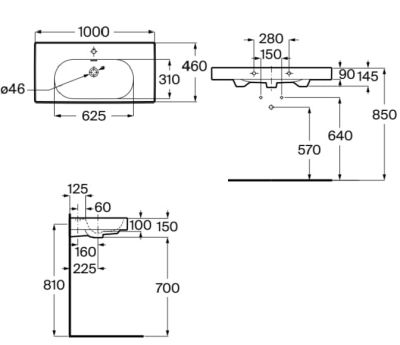 Умивалник MERIDIAN 100 / 46 за стенен монтаж BLACK
