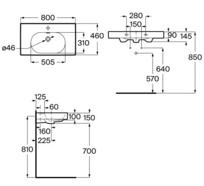 Умивалник MERIDIAN 80 / 46 за стенен монтаж BLACK