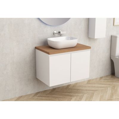 Мебел с плот за баня, цвят бял гланц + дървесен плот, размер 73.5/45см