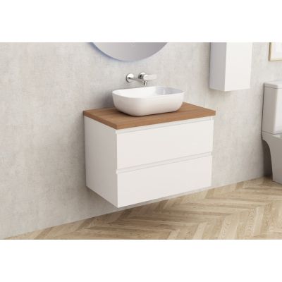 Мебел с плот за баня, цвят бял гланц с плот светъл дъб, размер 73.5/45см