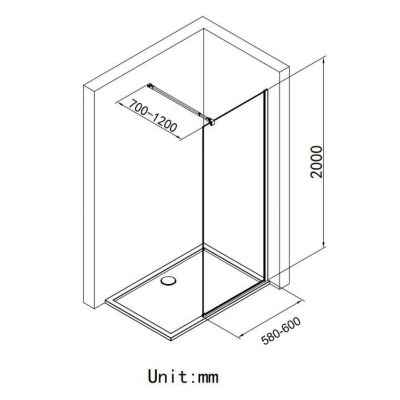 Стационарен душ параван CRISTINA 60×200 см – стъклен walk-in параван за баня с профил черен мат