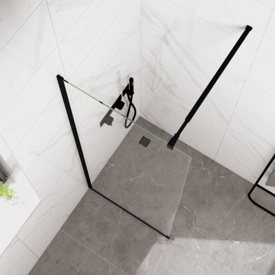 Стационарен душ параван CRISTINA 60×200 см – стъклен walk-in параван за баня с профил черен мат