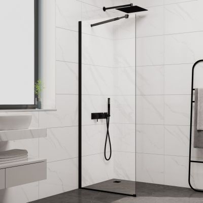 Стационарен душ параван CRISTINA 70×200 см – стъклен walk-in параван за баня с профил черен мат