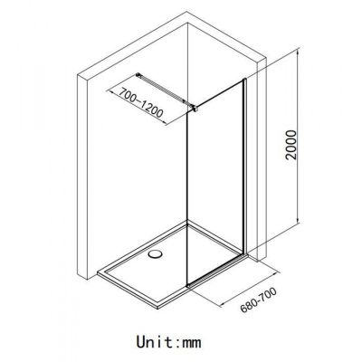 Стационарен душ параван CRISTINA 70×200 см – стъклен walk-in параван за баня с профил черен мат