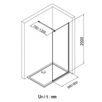 Стационарен душ параван CRISTINA 90×200 см – стъклен walk-in параван за баня с профил черен мат