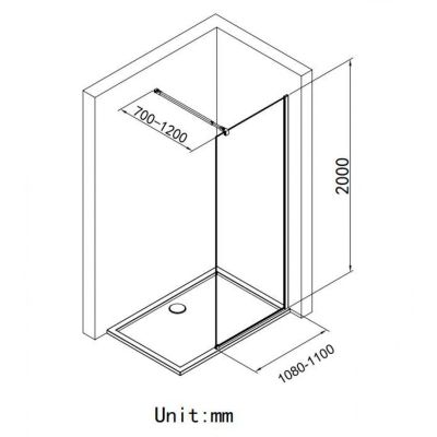 Стационарен душ параван CRISTINA 100×200 см – стъклен walk-in параван за баня с профил черен мат